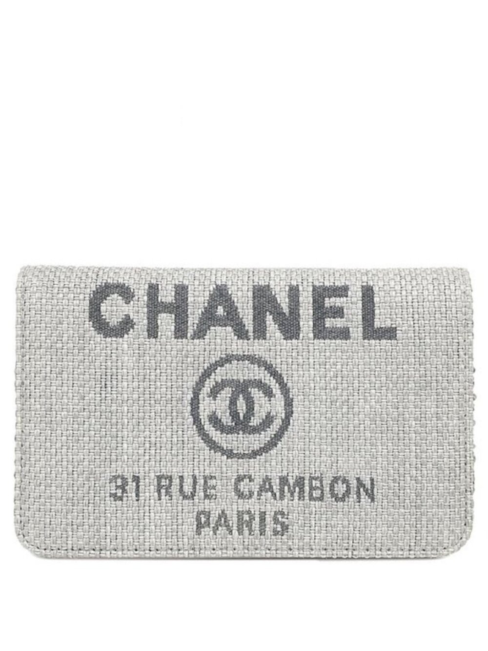 Chanel Chain Wallet Deauville Canvas Leather Gray Silver Logo CC Shoulder Bag 24